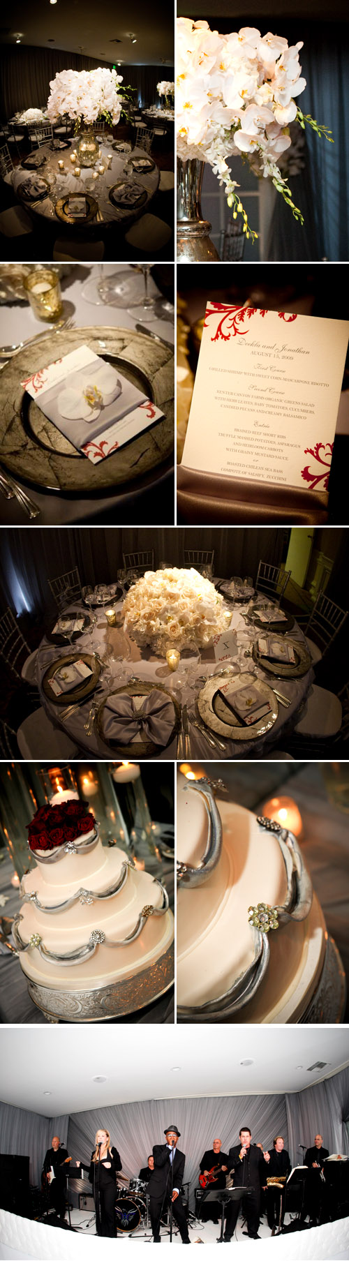 Luxurious vintage meets modern, silver and white Hotel Bel Air wedding reception designed by Kristin Banta Events, images by David Michael Photography