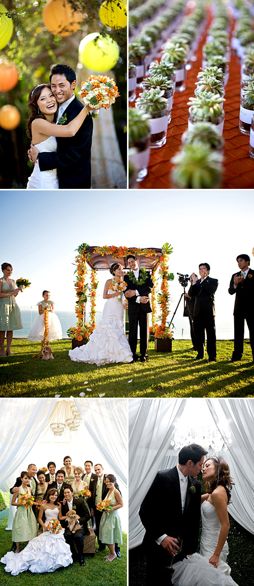 southern california orange, white and green wedding floral design by Nisie's Enchanted Florist, images by Ira Lippke Studios