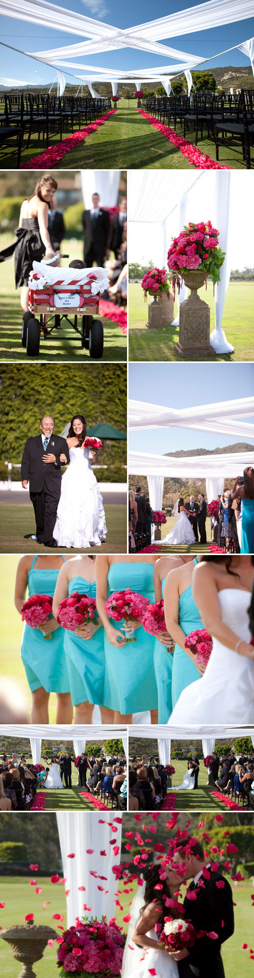 turquoise and pink wedding dress