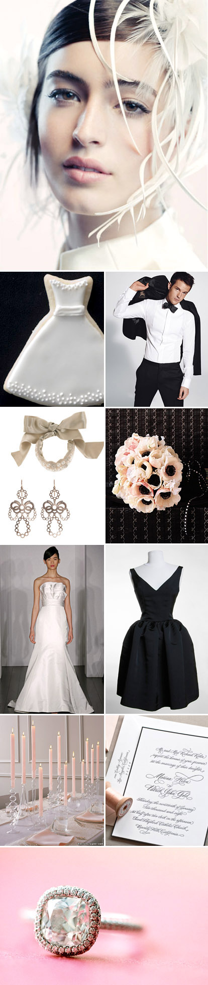 black, white and blush wedding color palette
