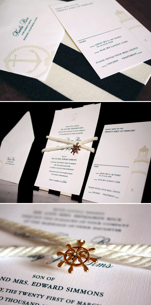 navy blue and white nautical wedding invitation design by Zenadia Design