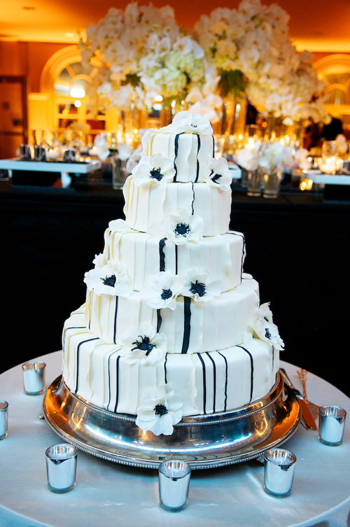 Classic, elegant black and white wedding reception decor at the San Francisco Ferry Buiding, photos by Ashley Garmon Photographers