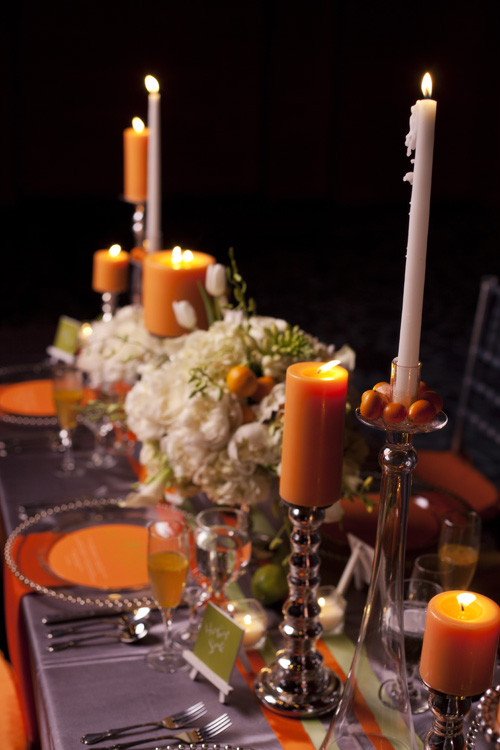 citrus orange and green wedding decor ideas and inspiration from Urbane Montage Events and Cadence Cornelius Photographs |via junebugweddings.com