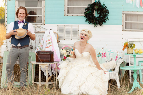 colorful vintage wedding decor rental from Fancy Fray | via junebugweddings.com