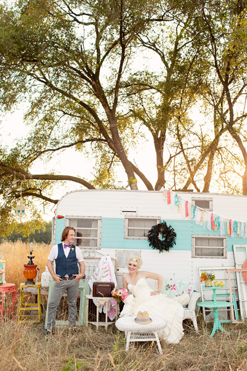 colorful vintage wedding decor rental from Fancy Fray | via junebugweddings.com