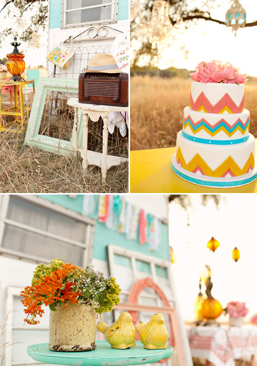 colorful vintage wedding decor rental from Fancy Fray | via junebugweddings.com