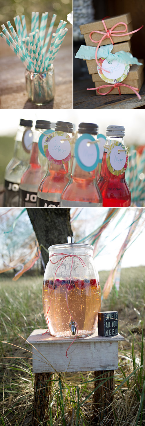 Coral and Turquoise Wedding Decor, Photo by Summer Jean Photography via Junebug Weddings