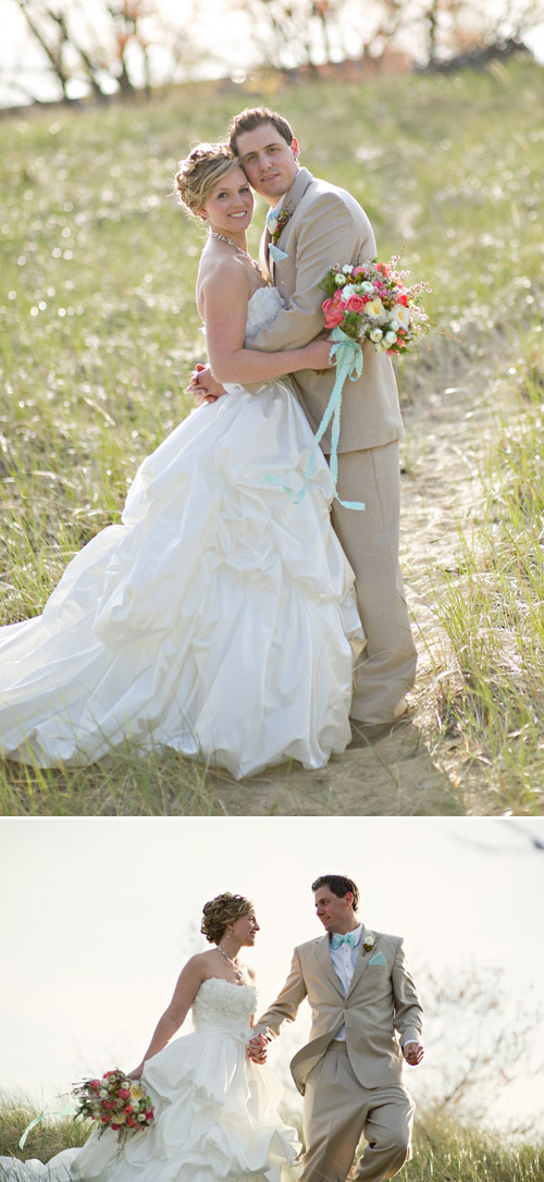 Coral and Turquoise Wedding Decor, Photo by Summer Jean Photography via Junebug Weddings