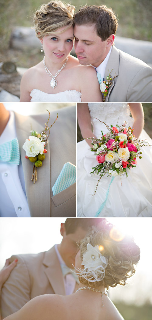 Coral and Turquoise Wedding Decor, Photo by Summer Jean Photography via Junebug Weddings