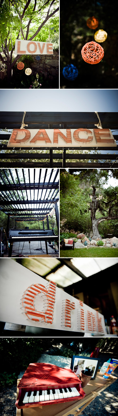 creative diy yarn decor at a music inspired outdoor summer wedding at Calliote Canyon, Ojai, CA, photos by Viera Photographics