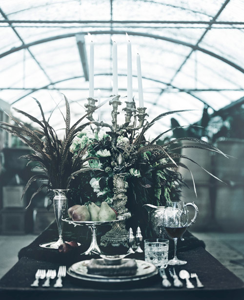 dark, mysterious, gothic wedding fashion, floral and decor inspiration, photo shoot by Joan Allen, Merryl Brown Events and Camilla Svensson Burns