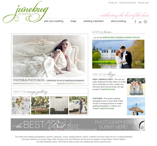 Junebug Weddings homepage redesign 2012