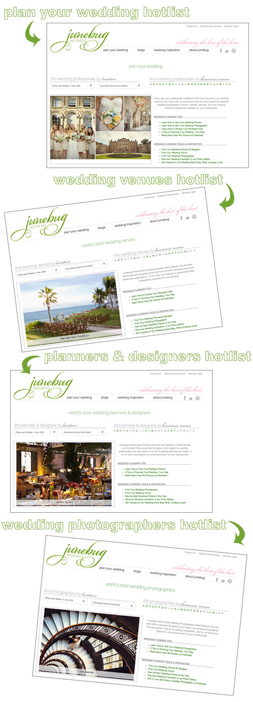 Junebug Weddings homepage redesign 2012