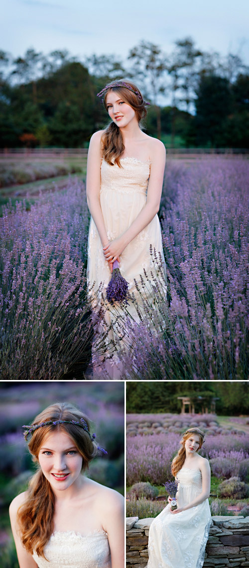 lavender wedding fashion inspiration and bridal bouquets, wedding dresses by Clair Pettibone, photos by Marie Labbancz Photography