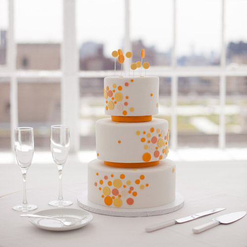 bright black, white, orange and yellow modern NYC loft wedding, photos by Image Singuliere via JunebugWeddings.com