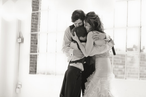 bright black, white, orange and yellow modern NYC loft wedding, photos by Image Singuliere via JunebugWeddings.com