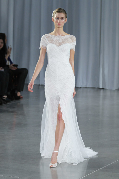 Monique Lhuillier wedding dress from her Fall 2013 bridal collection runway show | via junebugweddings.com