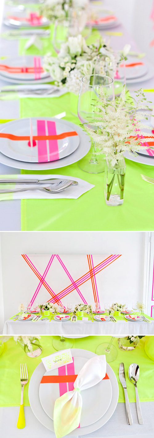neon wedding table decor from Brooklyn Bride, photos by 1. art beauty life and Michael Troy