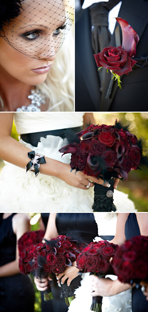 dark, dramatic and sexy red and black los angeles wedding designed by Kristin Banta Events, photos by Miki & Sonja Photography