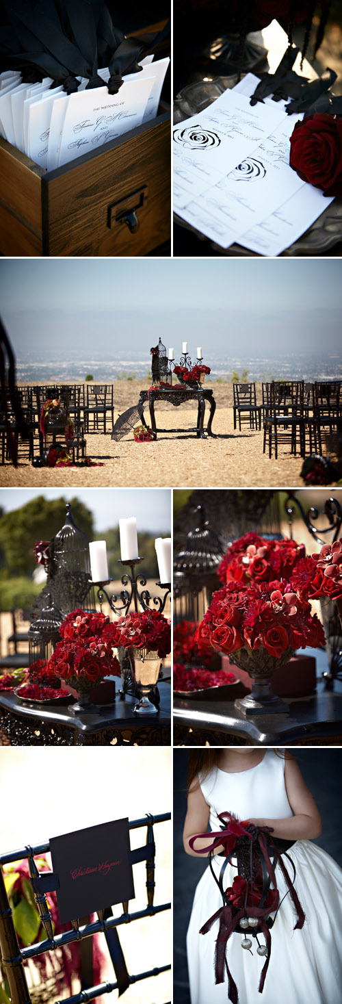 dark, dramatic and sexy red and black los angeles wedding designed by Kristin Banta Events, photos by Miki & Sonja Photography