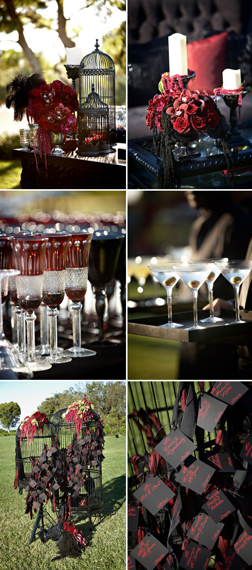 dark, dramatic and sexy red and black los angeles wedding designed by Kristin Banta Events, photos by Miki & Sonja Photography