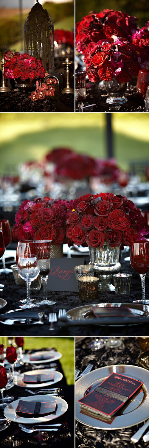 dark, dramatic and sexy red and black los angeles wedding designed by Kristin Banta Events, photos by Miki & Sonja Photography