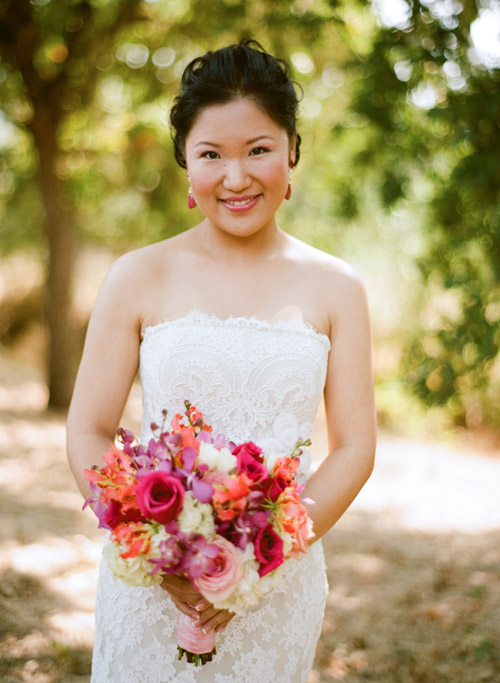 Napa wedding at Solage Calistoga with a blue, coral orange, and fuchsia pink wedding color palette | via junebugweddings.com