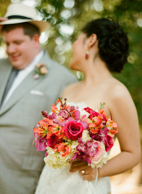 Napa wedding at Solage Calistoga with a blue, coral orange, and fuchsia pink wedding color palette | via junebugweddings.com