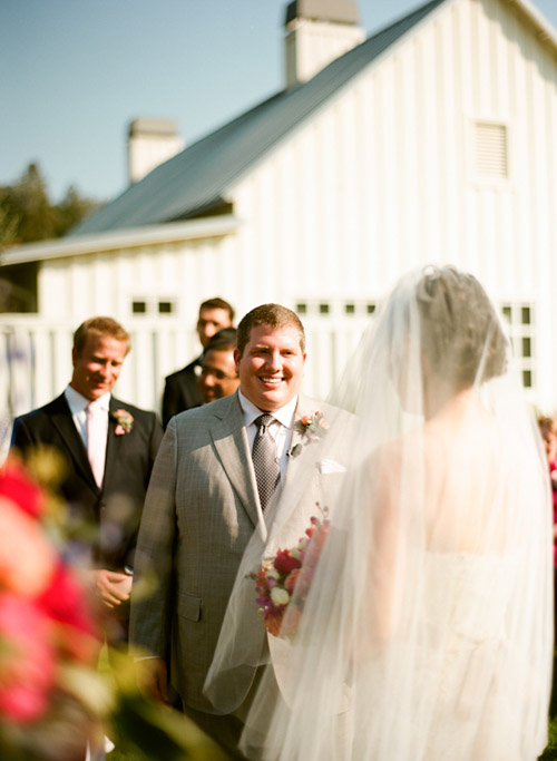 Napa wedding at Solage Calistoga with a blue, coral orange, and fuchsia pink wedding color palette | via junebugweddings.com