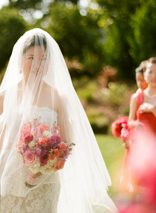 Napa wedding at Solage Calistoga with a blue, coral orange, and fuchsia pink wedding color palette | via junebugweddings.com