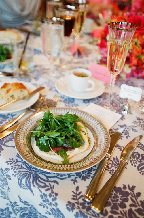 Napa wedding at Solage Calistoga with a blue, coral orange, and fuchsia pink wedding color palette | via junebugweddings.com