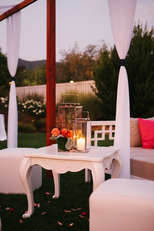 Napa wedding at Solage Calistoga with a blue, coral orange, and fuchsia pink wedding color palette | via junebugweddings.com