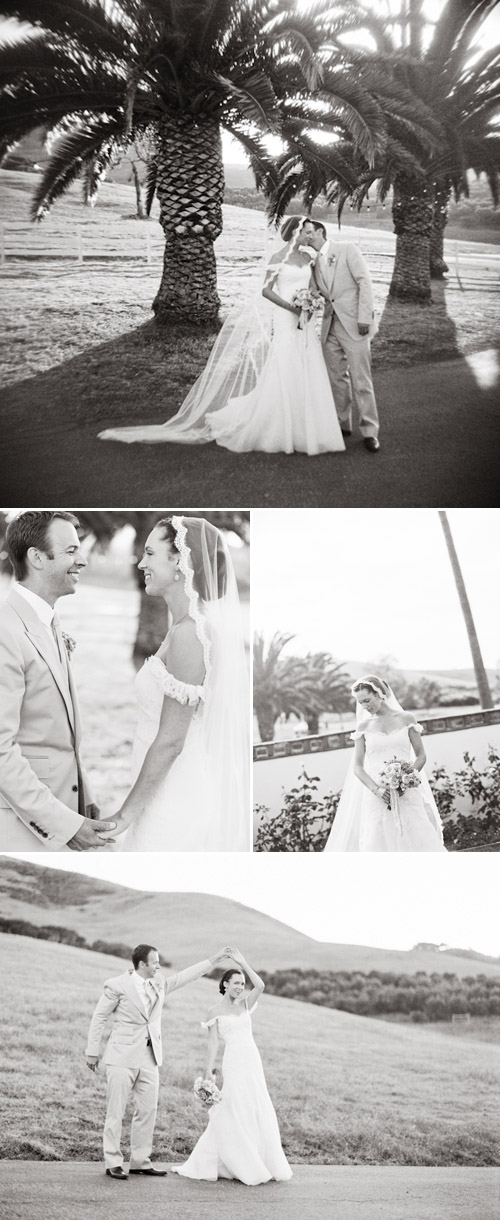 Lace wedding dress and mantilla veil, Spanish old-california wedding at La Familia Ranch in San Luis Obispo, CA