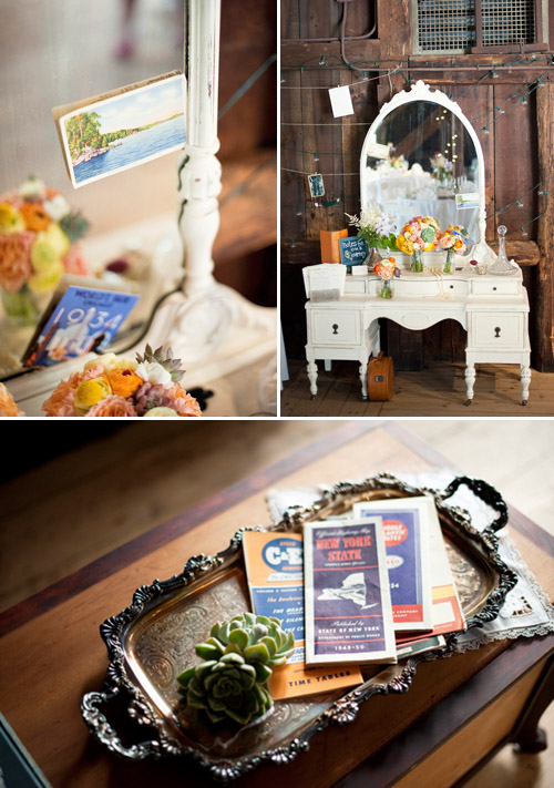 Country barn wedding with vintage travel theme - Justin and Mary Photography | Junebug Weddings