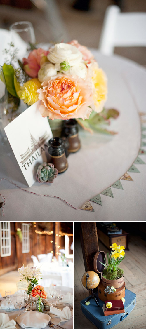 Country barn wedding with vintage travel theme - Justin and Mary Photography | Junebug Weddings