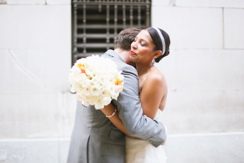 Elegant white, grey, and orange wedding; photos by Adrienne Gunde Photography | junebugweddings.com