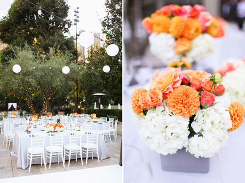 Elegant white, grey, and orange wedding; photos by Adrienne Gunde Photography | junebugweddings.com