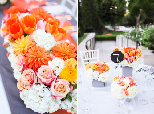 Elegant white, grey, and orange wedding; photos by Adrienne Gunde Photography | junebugweddings.com