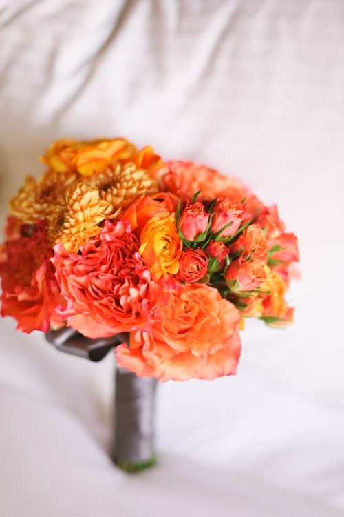 Elegant white, grey, and orange wedding; photos by Adrienne Gunde Photography | junebugweddings.com