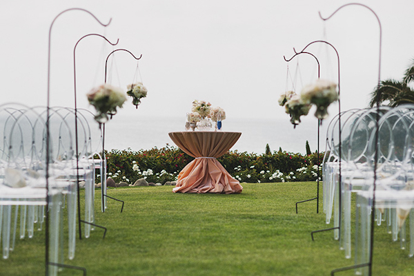 pink and white beach wedding at Montage Laguna Beach in California, photos by Erik Clausen  | via junebugweddings.com