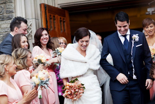 peach, pink and coral wedding at The Carlu in Toronto, Ontario, Canada with photos by Jenna & Tristan | via junebugweddings.com