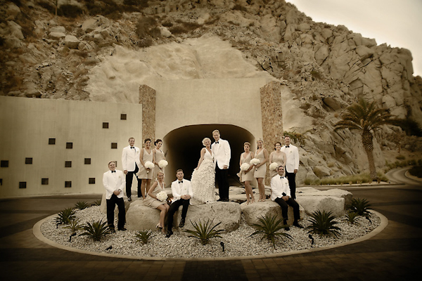 gold and white wedding and rehearsal dinner at Capella Pedregal Resort in Cabo San Lucas, photos by Chris Plus Lynn | via junebugweddings.com