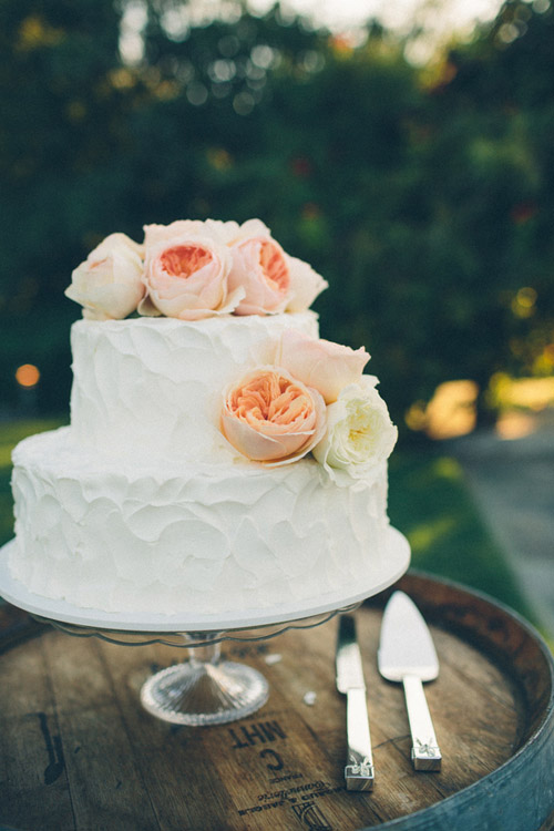 rustic wedding cake decorated with flowers - cake by Old Tyme Pastries, photo by Kate Miller Photography | via junebugweddings.com