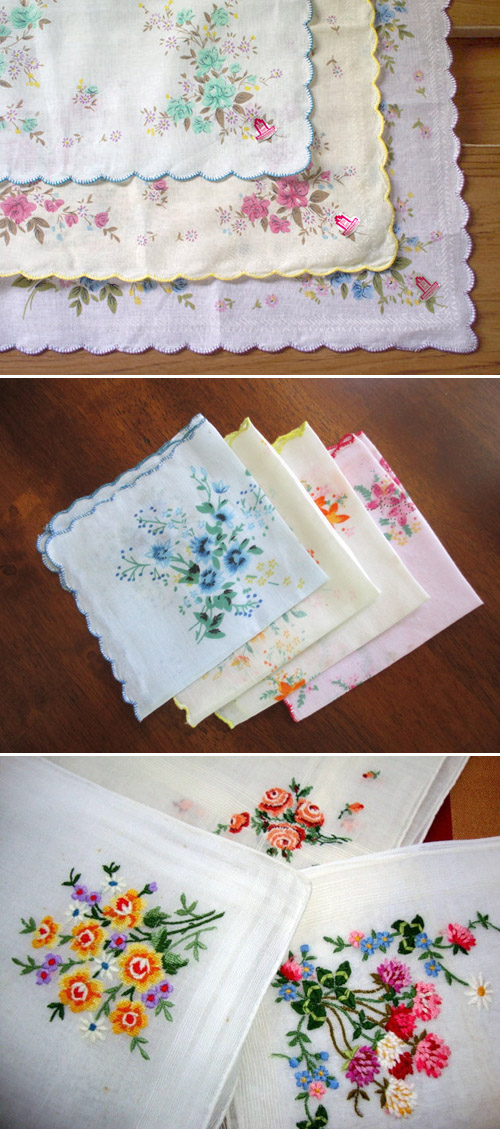 vintage floral handkerchiefs for wedding favors | via junebugweddings.com