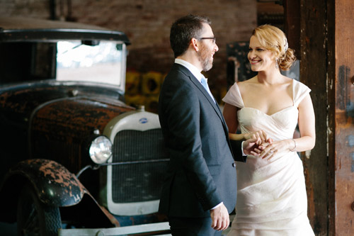 industrial wedding at The Liberty Warehouse, Brooklyn, NY with woodland decor - Elizabeth Duncan Events and Gulnara Studios | via junebugweddings.com