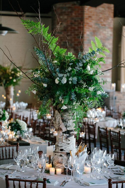 industrial wedding at The Liberty Warehouse, Brooklyn, NY with woodland decor - Elizabeth Duncan Events and Gulnara Studios | via junebugweddings.com