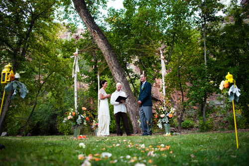 colorful yellow, peacock blue and teal wedding in Colorado, photo by Nate and Jenny Weddings | junebugweddings.com