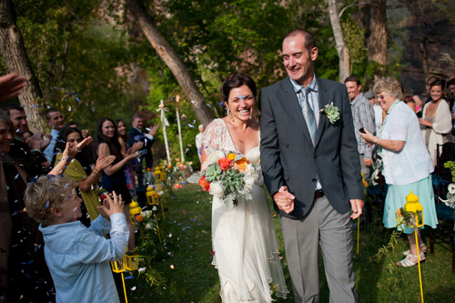 colorful yellow, peacock blue and teal wedding in Colorado, photo by Nate and Jenny Weddings | junebugweddings.com