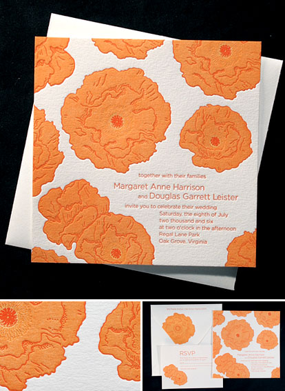 Papavero- orange and red poppy wedding invitations by Bella Figura, as seen on Martha Stewart