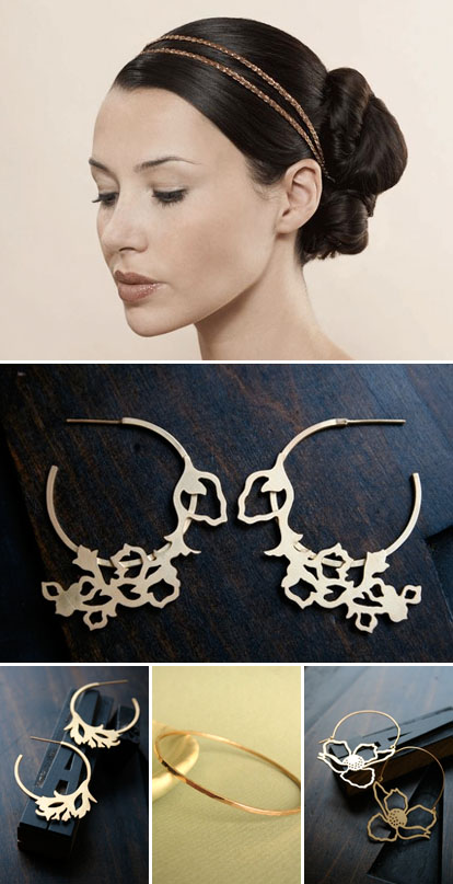 ultra modern gold bridal jewelry and accessories for a vintage inspired wedding